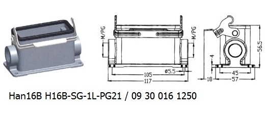 Han 16B H16B-SG-1L-PG21 09 30 016 1250 Surface mounting housing 1lever OUKERUI Harting ILME Heavy duty connector.jpg
